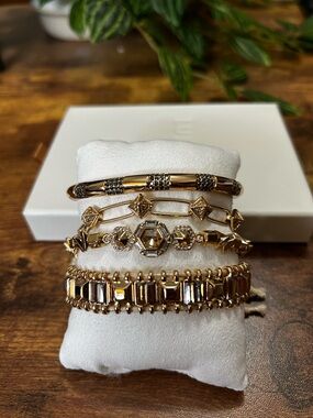 Bomb Party Gold Stack Bracelets for Layering- 4 Total